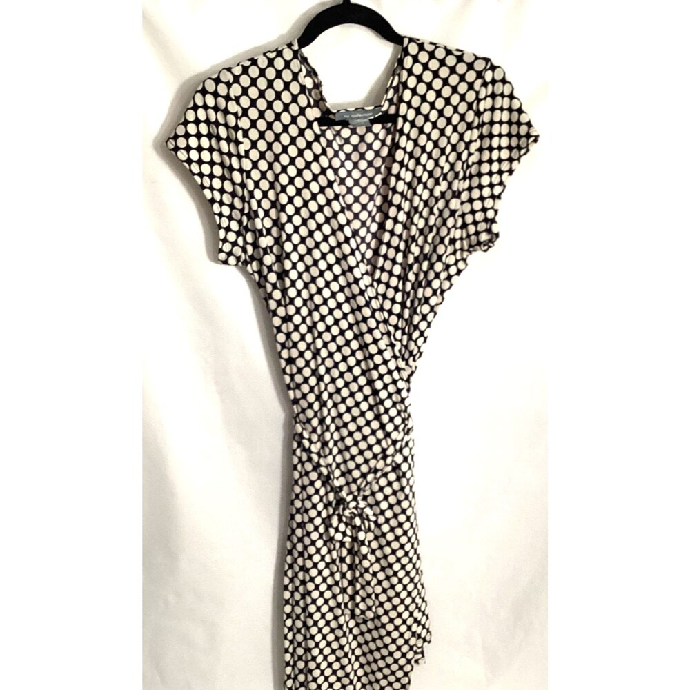 Vintage Womens XL Black White Polka Dot Wrap Dress NYCollection Knee Length Edgy
